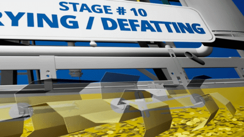 3D animatie voor Kuiprse. Je ziet een machine die snackverwerking doet.