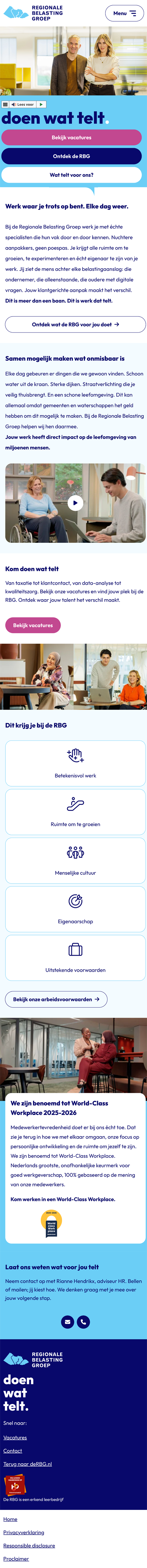 Screenshot opgeleverde website Regionale Belasting Groep - RBG mobiel