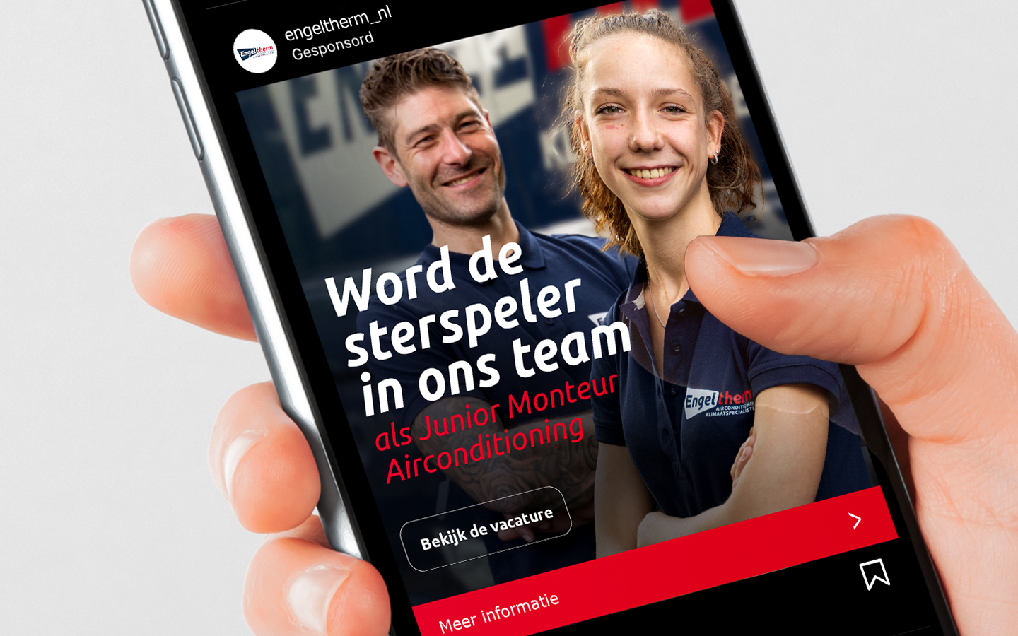 Engeltherm social post close up. 'Word de sterspeler in ons team'