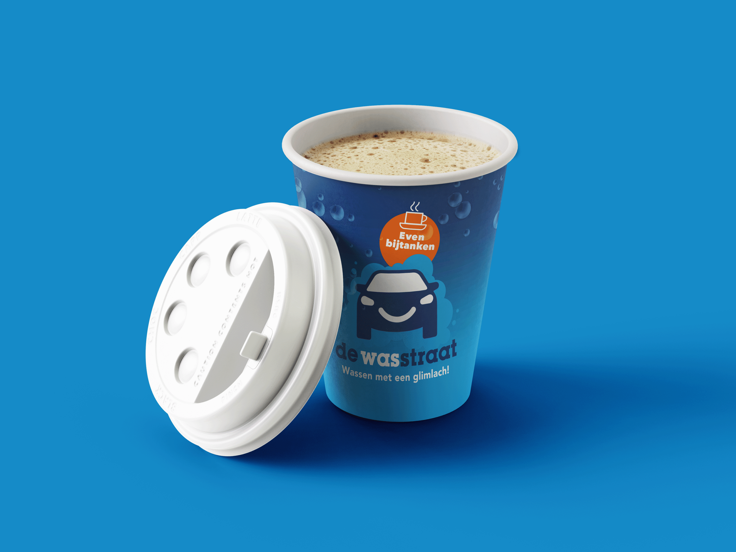 De wasstraat koffie kop branding